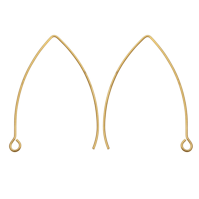 Earring Findings, V-Shaped French Ear Wire with Loop 41x22mm, Gold Tone (2 Pairs)