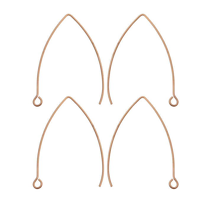 Earring Findings, V-Shaped French Ear Wire with Loop 41x22mm, Rose Gold Tone (2 Pairs)