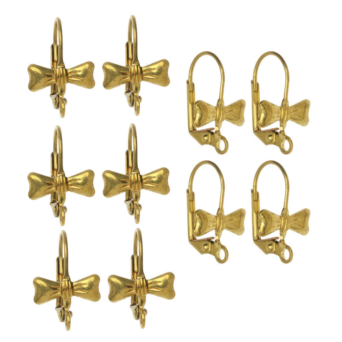Earring Findings, Leverbacks with Bow Tie, Brass (5 Pairs)