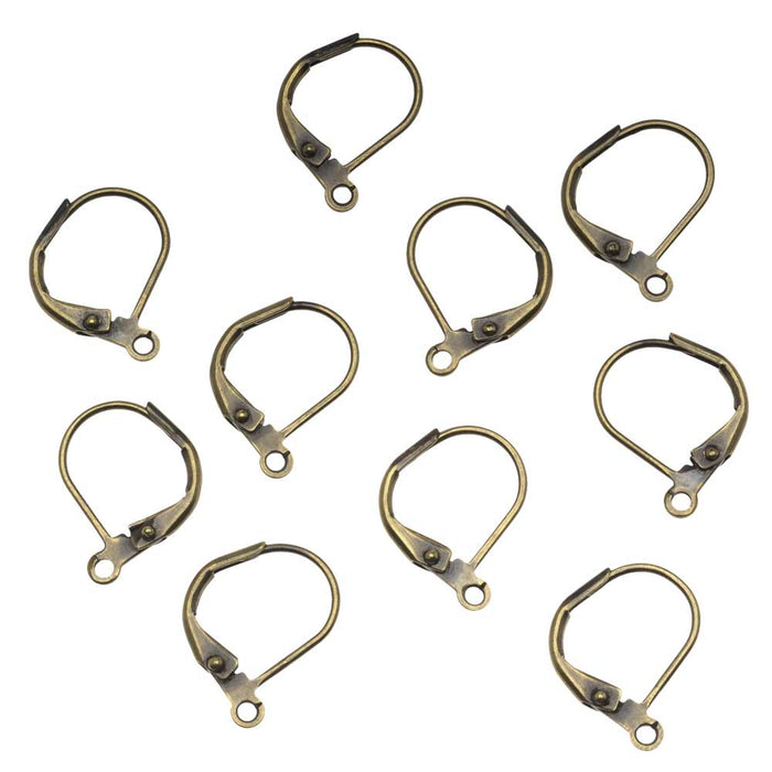 Earring Findings, Leverback Earrings, Antiqued Brass (5 Pairs)