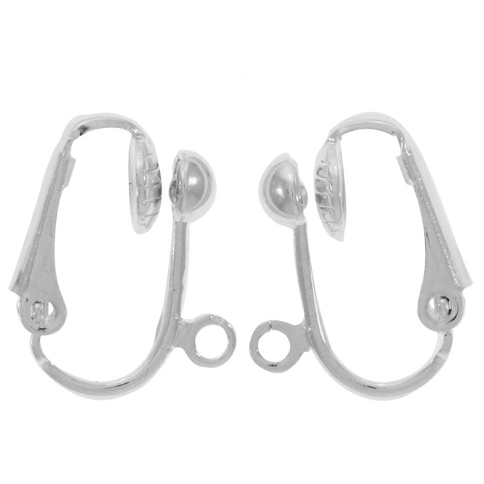 Earring Findings, Clip On Earrings with Ball and Loop 16mm, Siver Plated (2 Pairs)