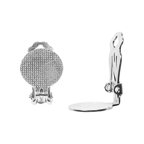 Earring Findings, Clip On Earrings 15mm Glue On Pad, Siver Plated