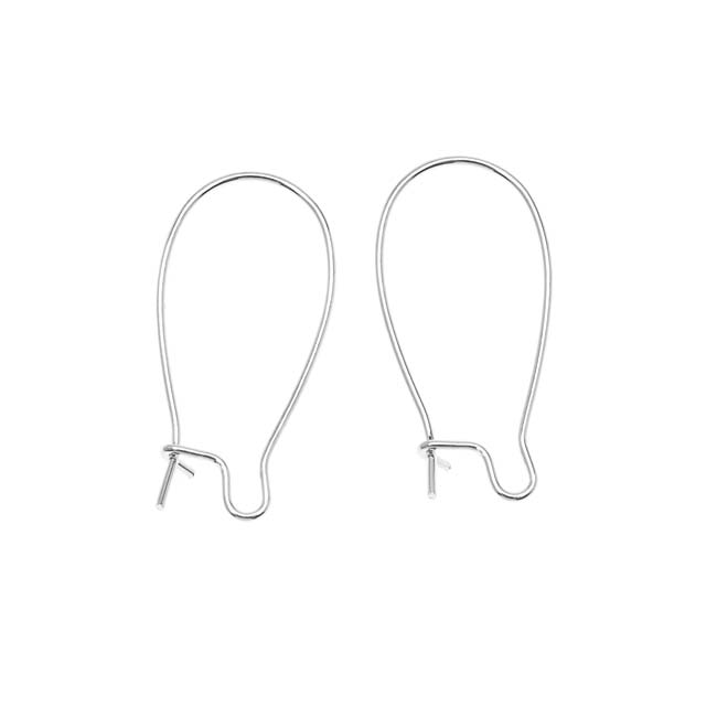 Long Kidney Style Earring Wires Sterling Silver (Pair)