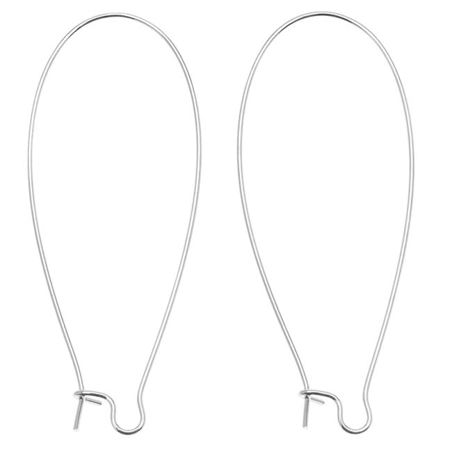 Earring Findings, Kidney Wire Hook 47mm, Silver Plated (10 Pairs)