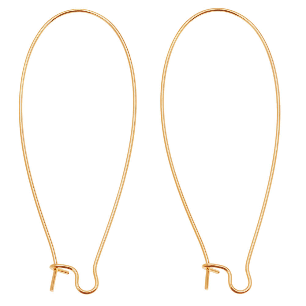 Earring Findings, Kidney Wire Hook 47mm, Gold Plated (10 Pairs)