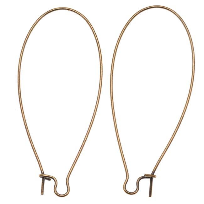 Earring Findings, Kidney Wire Hook 47mm, Antiqued Brass (10 Pairs)