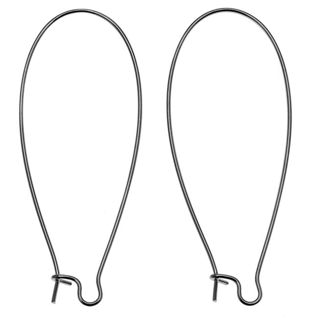 Earring Findings, Kidney Wire Hook 47mm, Gun Metal Plated (10 Pairs)