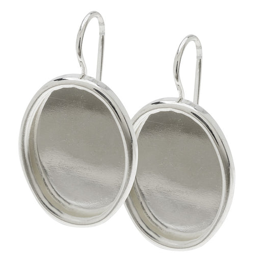 Earring Findings, Hook with Oval Bezel 18x13mm, Silver Plated (1 Pair)