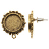 Nunn Design Antiqued 24kt Gold Plated Ornate Round Bezel Earring Post 13mm (1 Pair)