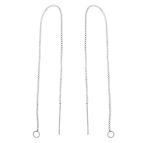 Earring Findings, Ear Threads 5 Inch Box Chain with Loop, Sterling Silver (1 Pair)