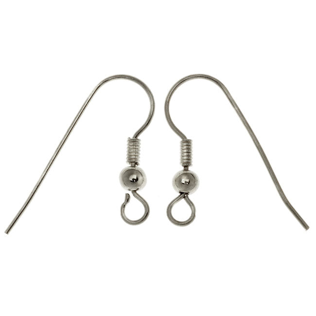 French Ear Wire, with Coil and Ball 20mm Long, Silver Tone Nickel Plated (10 Pairs)