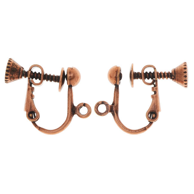 Clip-on Earrings, with Screw Back 13mm, Antiqued Copper (2 Pairs)