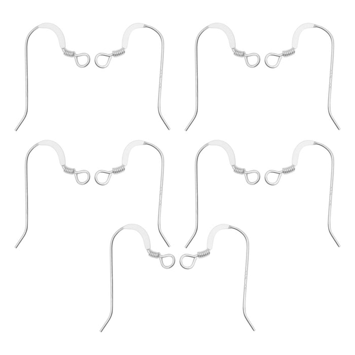 Earring Findings, French Hook with Coil 14mm Long 23 Gauge, Sterling Silver (5 Pairs)