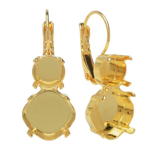 Gita Jewelry Setting for PRESTIGE Crystal,Tilt Square Earrings,SS39 Chaton,12mm Cushion Stone, Gold (1 Pair)