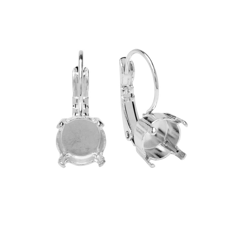 Gita Jewelry Setting for PRESTIGE Crystal, Leverback Earrings for SS39 Chaton, Rhodium Plated (1 Pair)