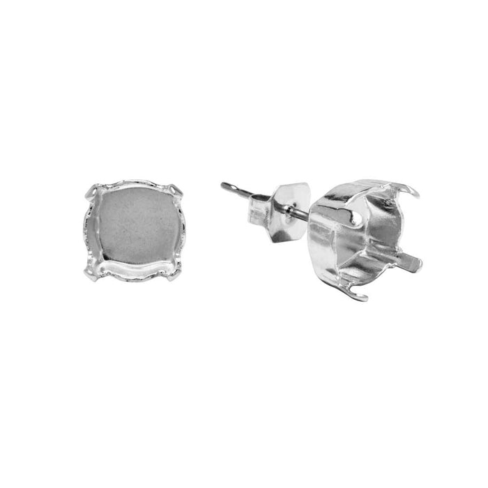 Gita Jewelry Setting for PRESTIGE Crystal, Stud Post Earrings for SS39 Chaton, Rhodium Plated (1 Pair)
