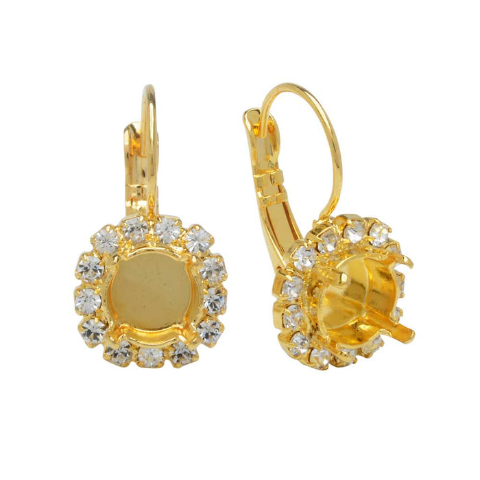 Gita Jewelry Setting for PRESTIGE Crystal, Pave Earrings for SS39 Chaton w/13 Crystals, Gold Plt (1 Pair)