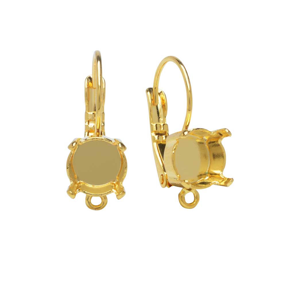 Gita Jewelry Setting for PRESTIGE Crystal, Leverback Earrings w Loop, for SS39 Chaton, Gold Plated (1 Pair)