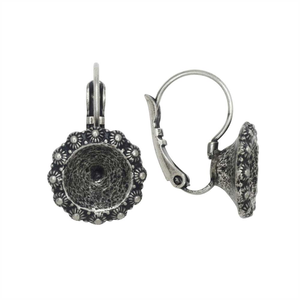 Gita Jewelry Setting for PRESTIGE Crystal, Dutch Leverback Earrings for SS39 Chatons, Ant Silver (1 Pair)