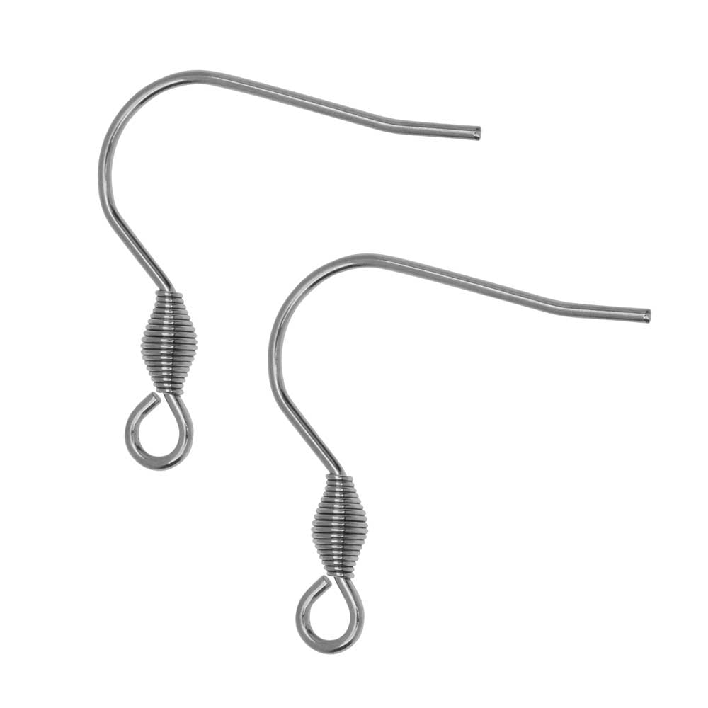 French Ear Wire, w/ Coil and Loop 21mm, Stainless Steel (10 Pairs)