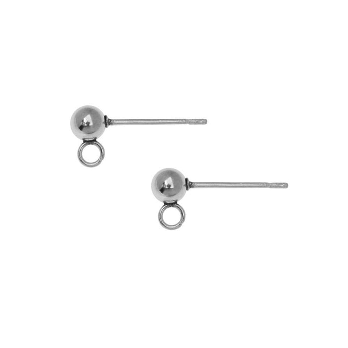 Stud Earrings, Ball Post and Ring 4mm, Stainless Steel (12 Pairs)