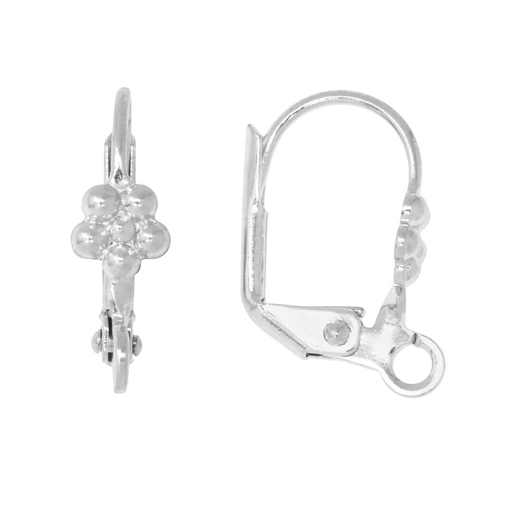 Leverback Earrings, w/ Daisy Flower Embellishment 14x9mm, Silver Plated