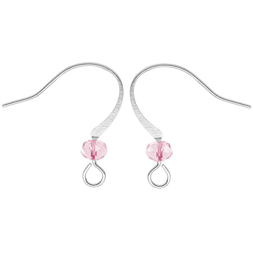 Silver Plated Earring Hooks With Crystal - Light Pink Glass Crystal 5 Pairs