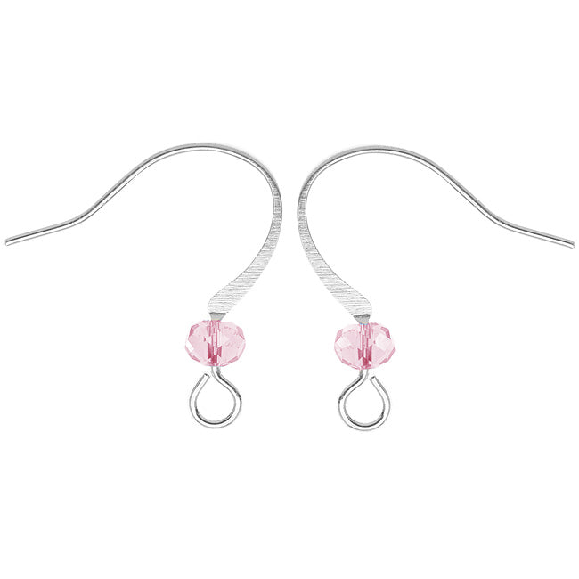 Silver Plated Earring Hooks With Crystal - Light Pink Glass Crystal 5 Pairs