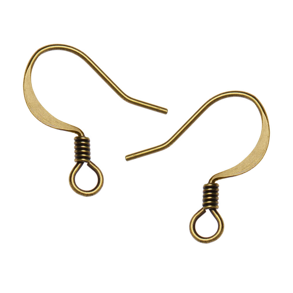 Earring Findings, Fish Hook Ear Wire 15x17mm, Antiqued Brass (25 Pairs)