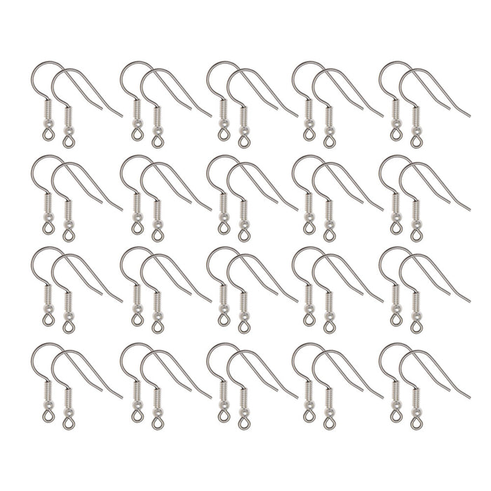 Earring Findings, Hook with Ball & Coil 18mm Long 23 Gauge, Stainless Steel (10 Pairs)