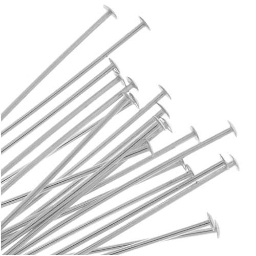 Head Pins, 2 Inches Long and 22 Gauge Thick, Sterling Silver (10 Pieces)