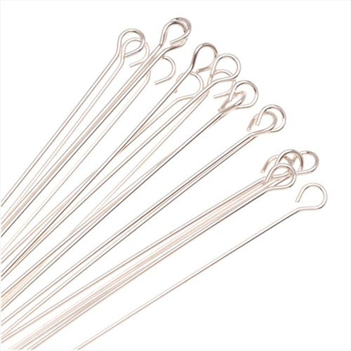 Open Eye Pins, 2 Inches Long and 24 Gauge Thick, Sterling Silver (10 Pieces)