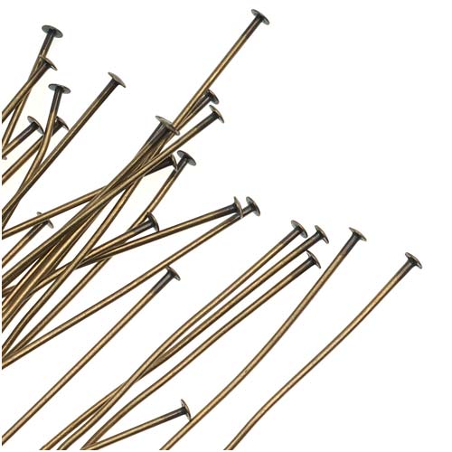 Head Pins, 3 Inches Long and 21 Gauge Thick, Antiqued Brass (25 Pieces)