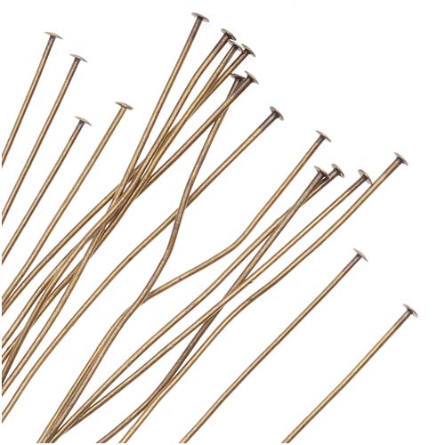 Head Pins, 3 Inches Long and 22 Gauge Thick, Antiqued Brass (25 Pieces)