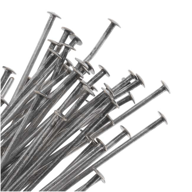Head Pins, 3 Inches Long and 22 Gauge Thick, Antiqued Silver Plated (25 Pieces)