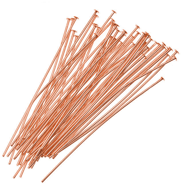 Head Pins, 3 Inches Long and 22 Gauge Thick, Copper (25 Pieces)