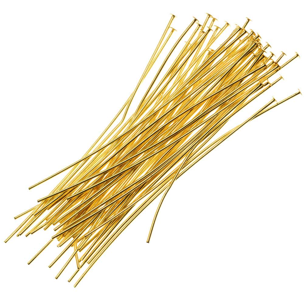 Head Pins, 3 Inches Long and 22 Gauge Thick, Gold Tone Brass (25 Pieces)