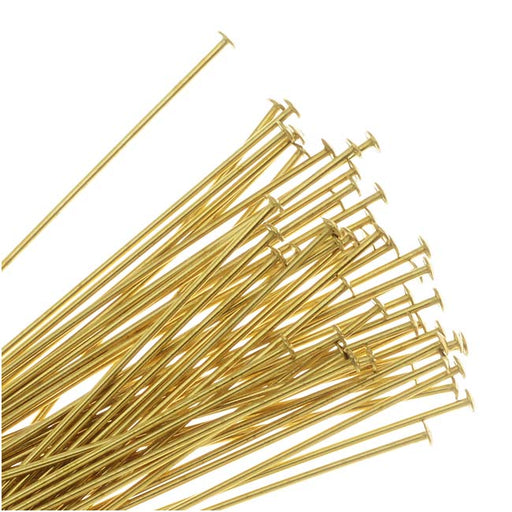 Head Pins, 1.5 Inches Long and 22 Gauge Thick, Gold Tone Brass (50 Pieces)
