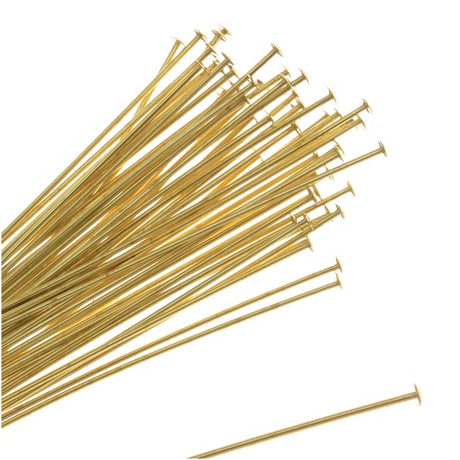 Head Pins, 1.5 Inches Long and 24 Gauge Thick, Gold Tone Brass (50 Pieces)