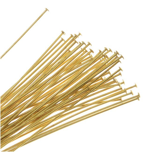 Head Pins, 2 Inches Long and 24 Gauge Thick, Gold Tone Brass (50 Pieces)