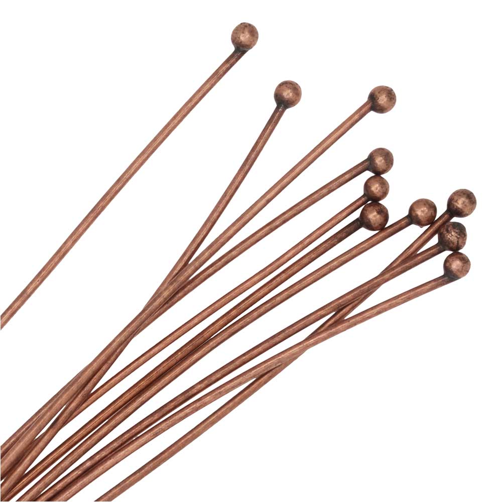 Nunn Design Head Pin, with Ball Head 2 Inches Long and 20 Gauge Thick Antiqued Copper (10 Pieces)