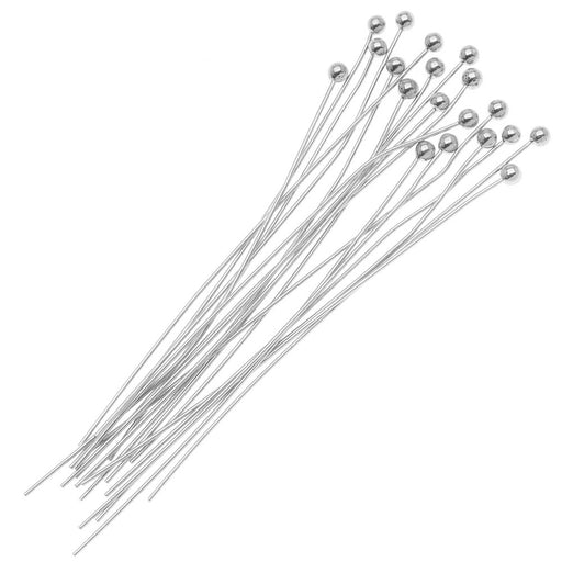 Head Pins, with Ball Head 3 Inches Long and 21 Gauge Thick, Silver Plated (20 Pieces)