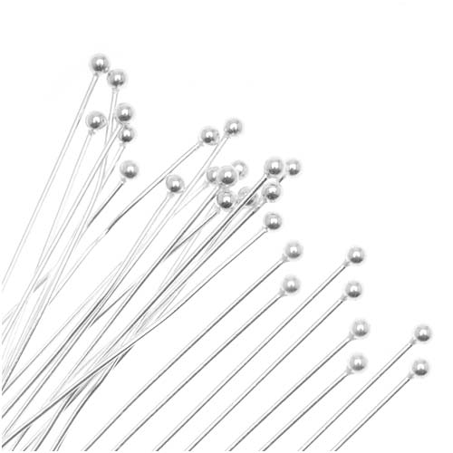 Head Pins, with Ball Head 2 Inches Long and 22 Gauge Thick, Silver Plated (100 Pieces)