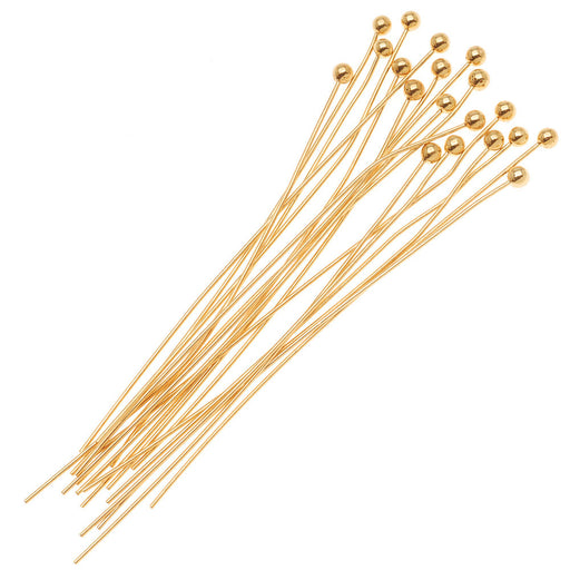 Head Pins, with Ball Head 1.5 Inches Long and 21 Gauge Thick, 22K Gold Plated (20 Pieces)