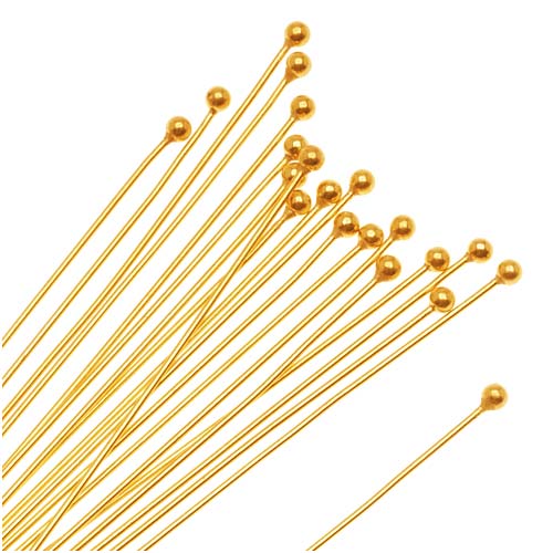 Head Pins, with Ball Head 1.5 Inches Long and 22 Gauge Thick, 22K Gold Plated (20 Pieces)