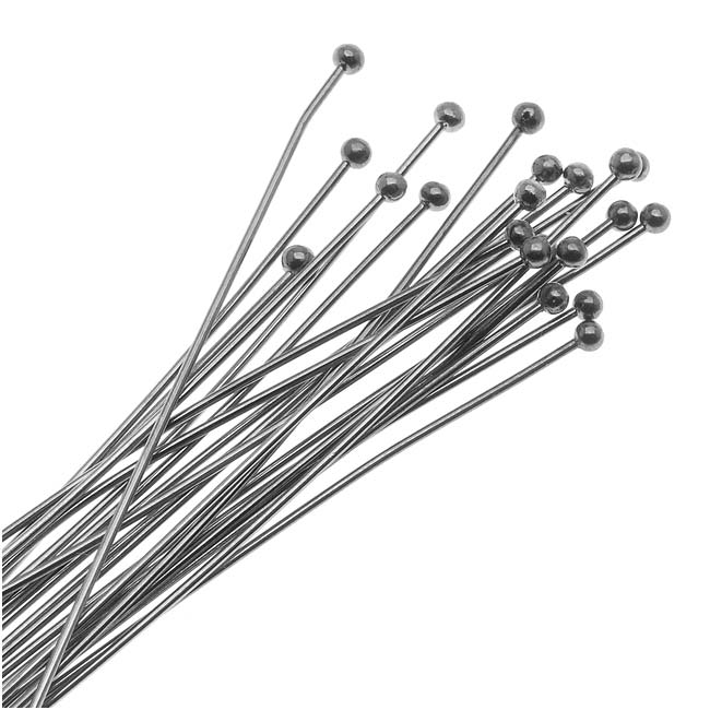 Head Pins, with Ball Head 2 Inches Long and 21 Gauge Thick, Gunmetal Plated (20 Pieces)