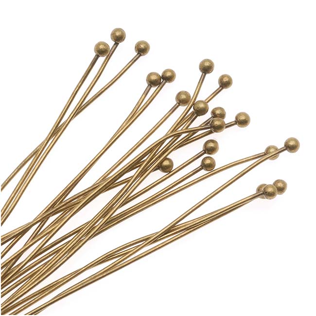 Antiqued Brass 2mm Ball Head Pins - 22 Gauge Thick 1.5 Inches Long (20)