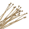 Head Pins, with Ball Head 2 Inches Long and 22 Gauge Thick, Antiqued Brass (20 Pieces)