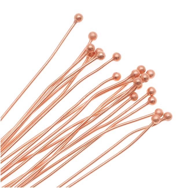 Head Pins, with Ball Head 3 Inches Long and 22 Gauge Thick, Copper (20 Pieces)