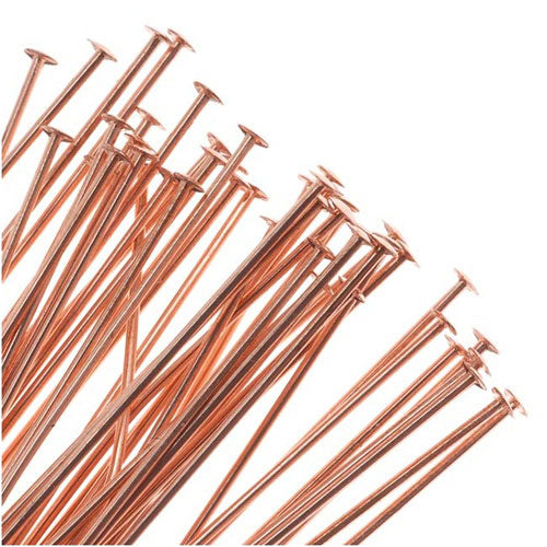 Head Pins, 2 Inches Long and 24 Gauge Thick, Copper (24 Pieces)